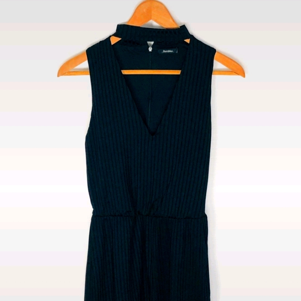 Bershka Halter Neck Textured Black Romper